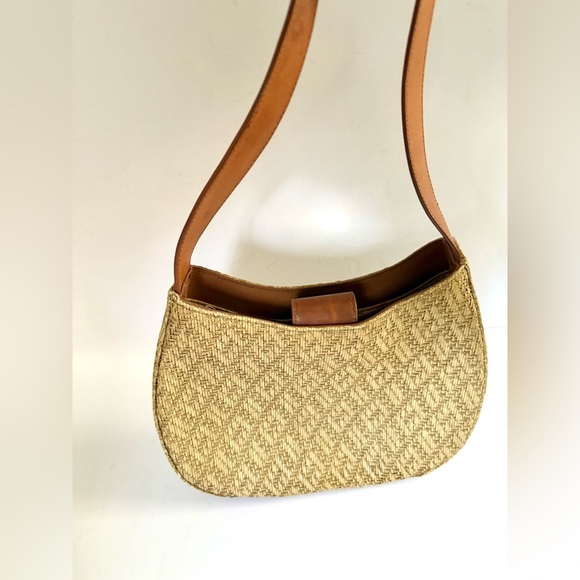 Vintage Fossil 90s Y2K Basket Woven Rattan Leather Shoulder Bag Boho Hippie - Picture 4 of 7